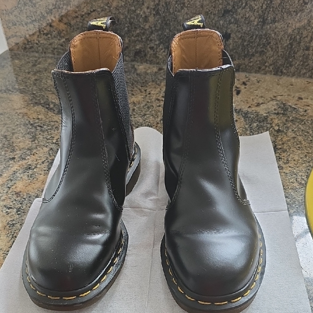 Dr. Martens Kids Black Chelsea Boots with Yellow StitchingWomen's